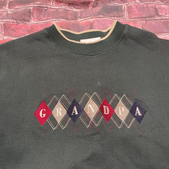 Vintage M&C Sport Sweatshirt Mens Medium Green Embroidered Grandpa Pullover - Picture 2 of 6